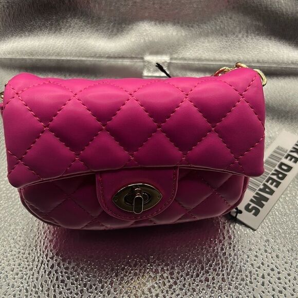 Like Dreams Quilted Faux Leather Mini Belt Bag Crossbody Hot Pink Marshmellow - Picture 1 of 10